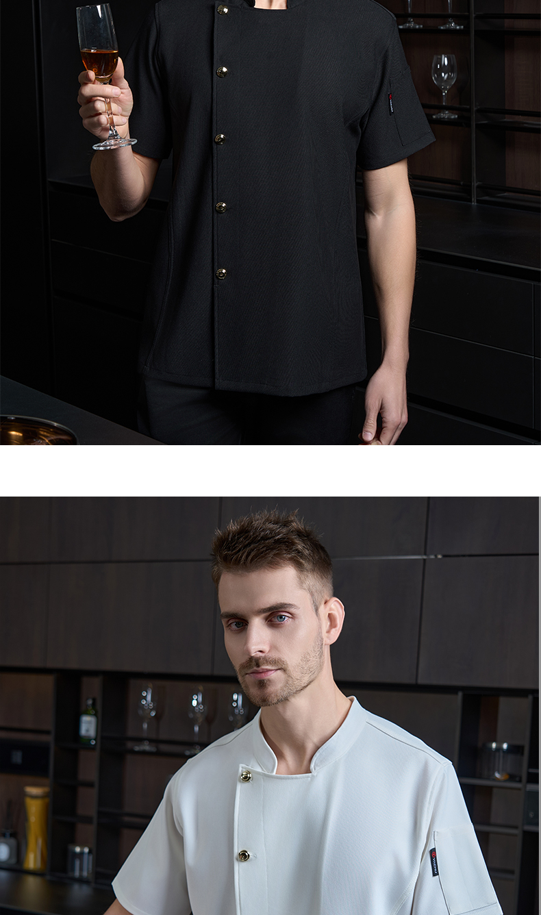 High-end single-row gold button cool silk pique cotton short-sleeved chef uniform H20-D24-5052