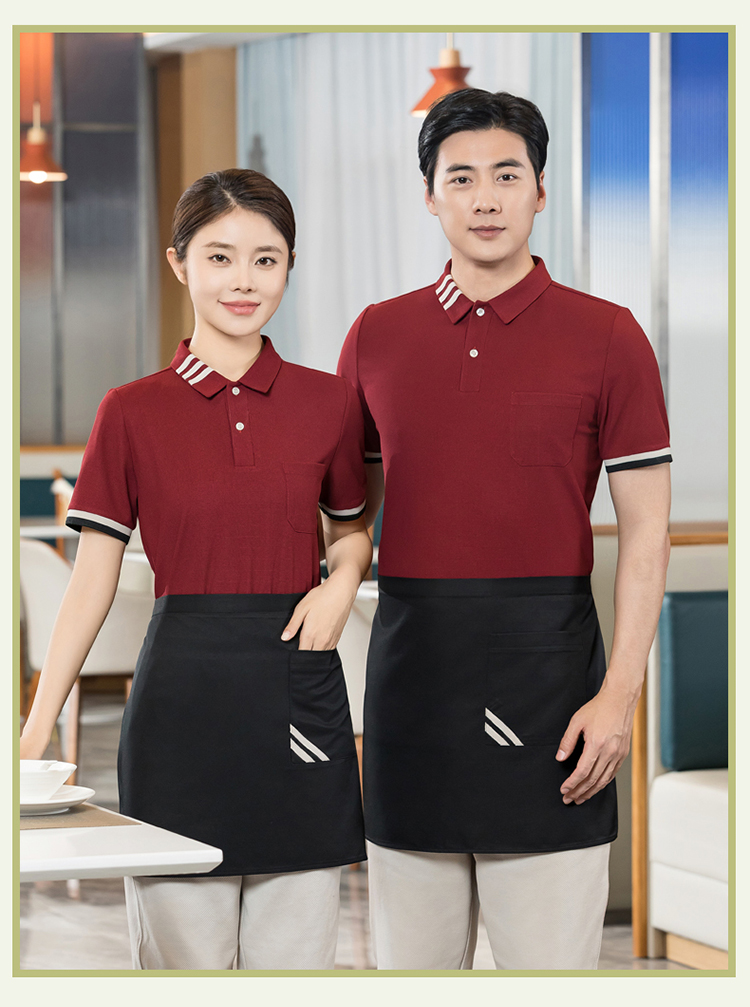 Waffle fabric collar three-bar waiter short-sleeved T-shirt work clothes H01-2024-01