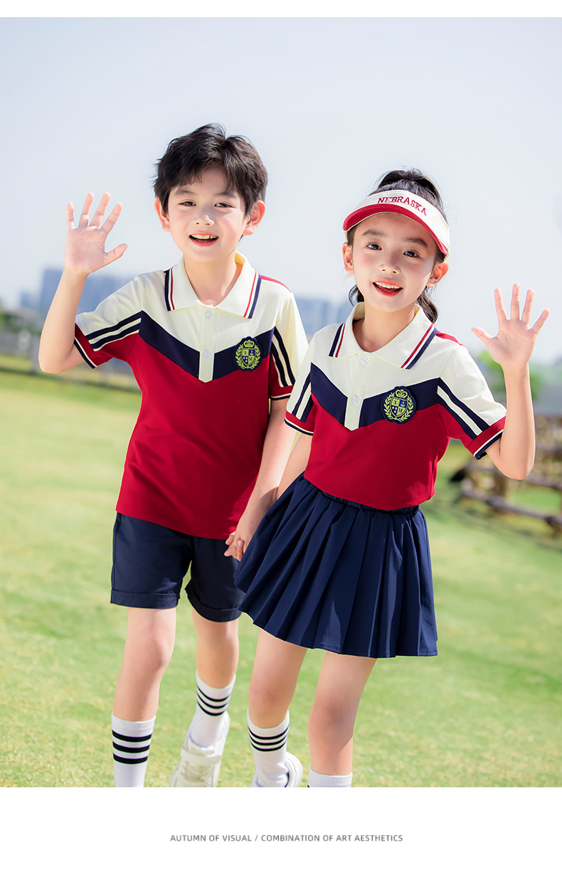 Red and white striped lapel summer sports school uniform suit 215-898