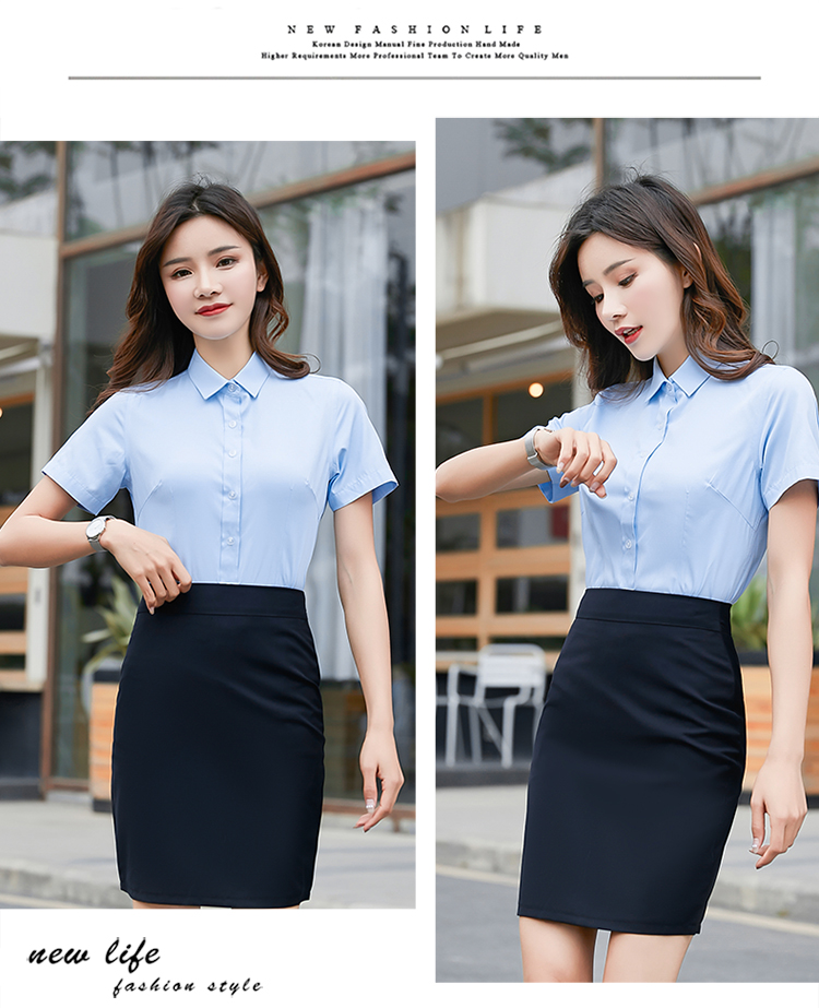 Slim Fit Plain Small Collar Short Sleeve Shirt Women 180-999 Women Short Sleeve