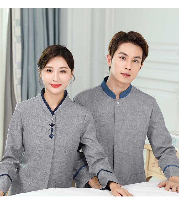 Chinese knot V-neck housekeeping hotel cleaning long-sleeved work clothes for men and women H14-9813-9819