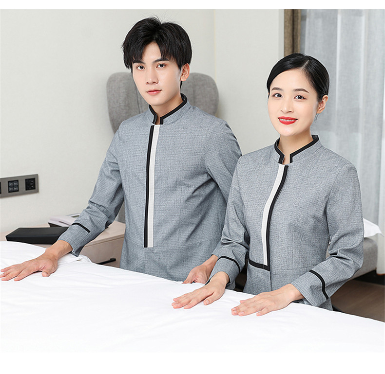 Hemmed linen elastic hotel long-sleeved cleaning work clothes H10-22010 men