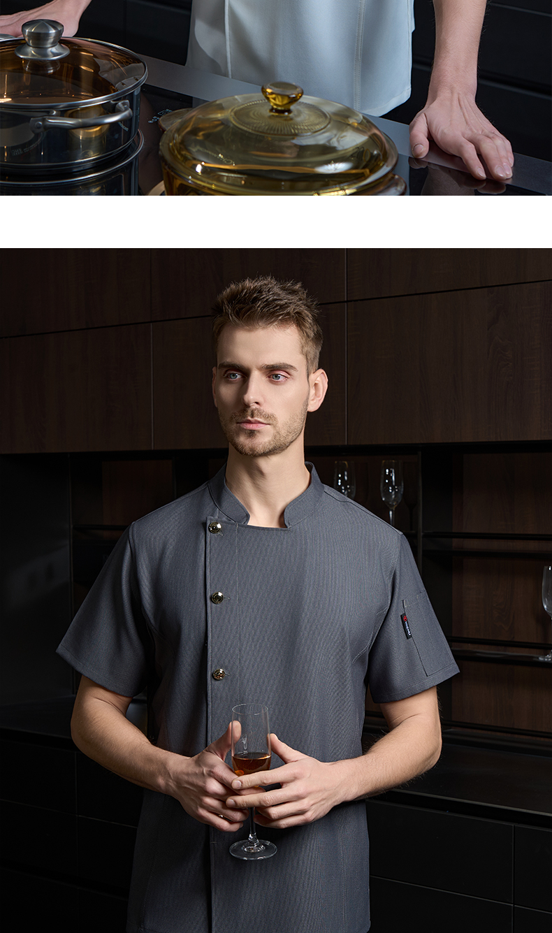 High-end single-row gold button cool silk pique cotton short-sleeved chef uniform H20-D24-5052