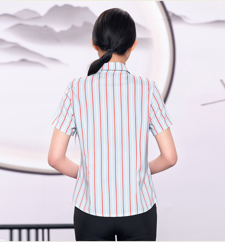 Comfortable three-dimensional fine color stripe waiter work clothes top + apron female model H19-pinstripe shirt female model