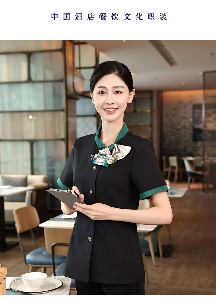 Chinese style bow tie design short-sleeved waiter work clothes HD3-D24118 female