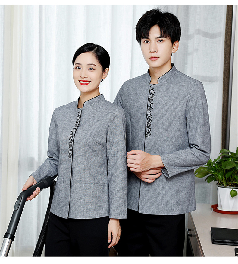 Hemmed linen elastic hotel long-sleeved cleaning work clothes H10-22010 men