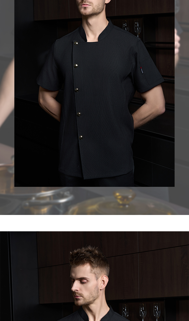 High-end single-row gold button cool silk pique cotton short-sleeved chef uniform H20-D24-5052