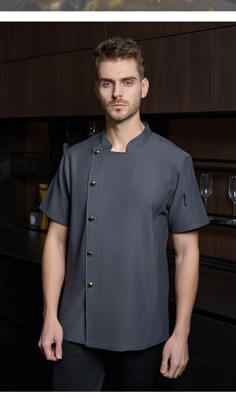 High-end single-row gold button cool silk pique cotton short-sleeved chef uniform H20-D24-5052