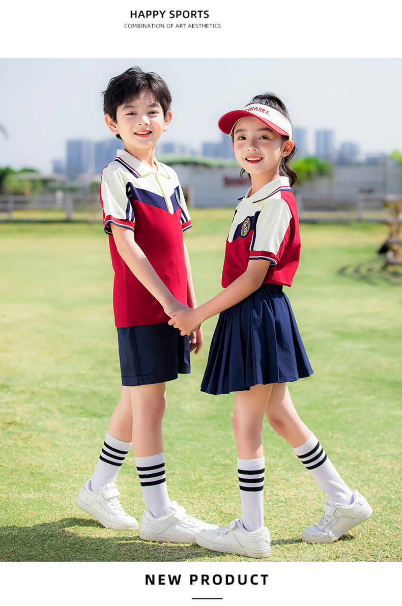 Red and white striped lapel summer sports school uniform suit 215-898