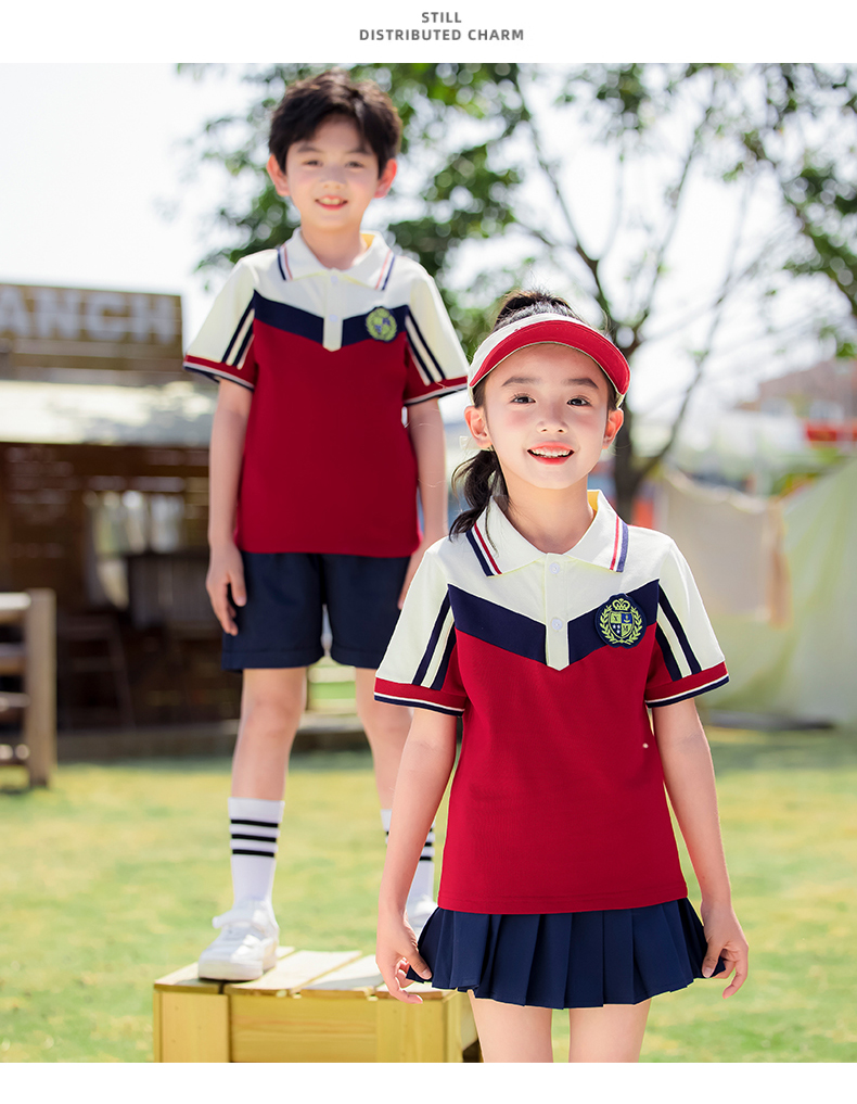 Red and white striped lapel summer sports school uniform suit 215-898