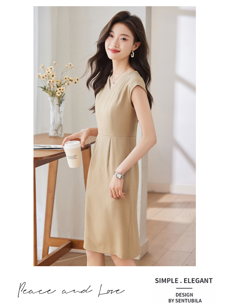 Pleated design soft and comfortable slim fit fashionable commuter dress DB1-209