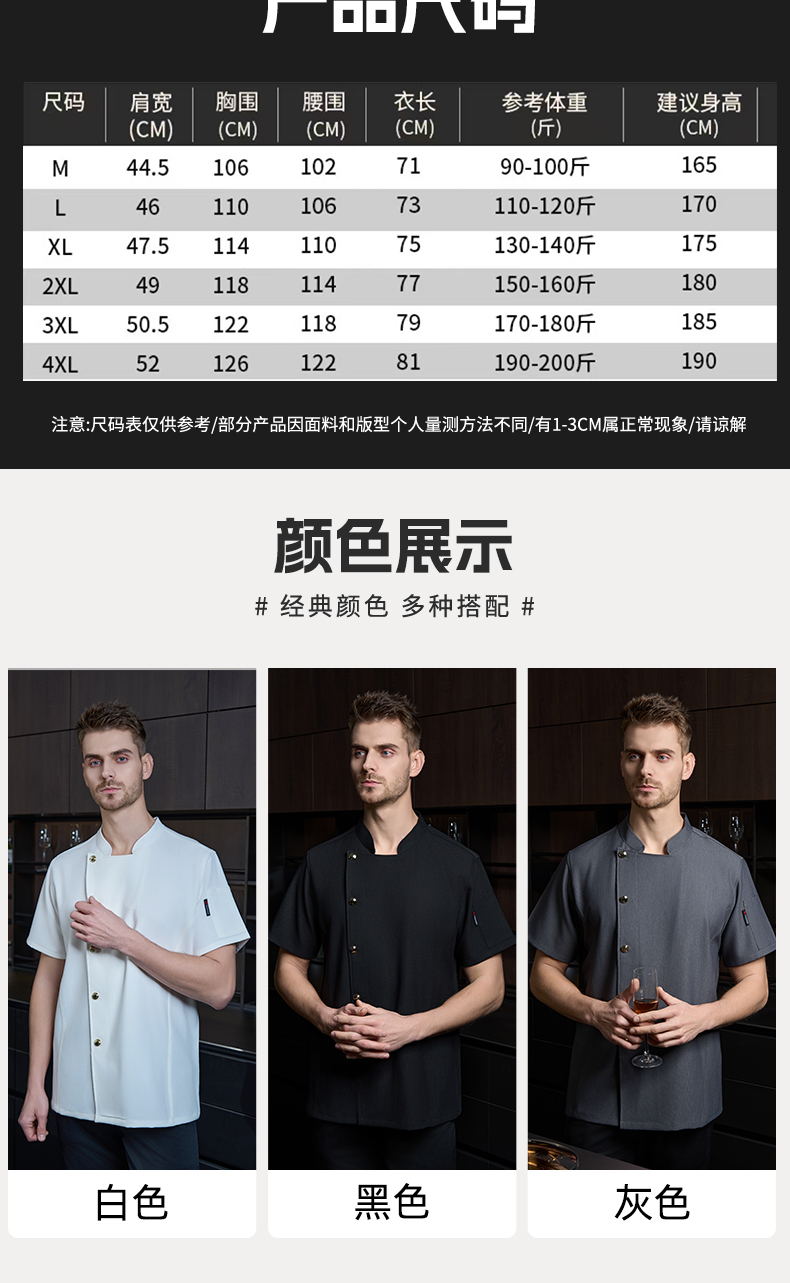 High-end single-row gold button cool silk pique cotton short-sleeved chef uniform H20-D24-5052