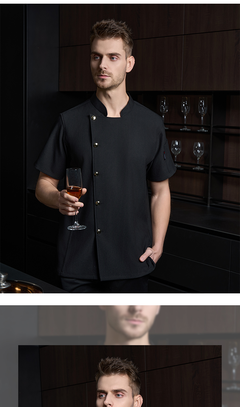 High-end single-row gold button cool silk pique cotton short-sleeved chef uniform H20-D24-5052