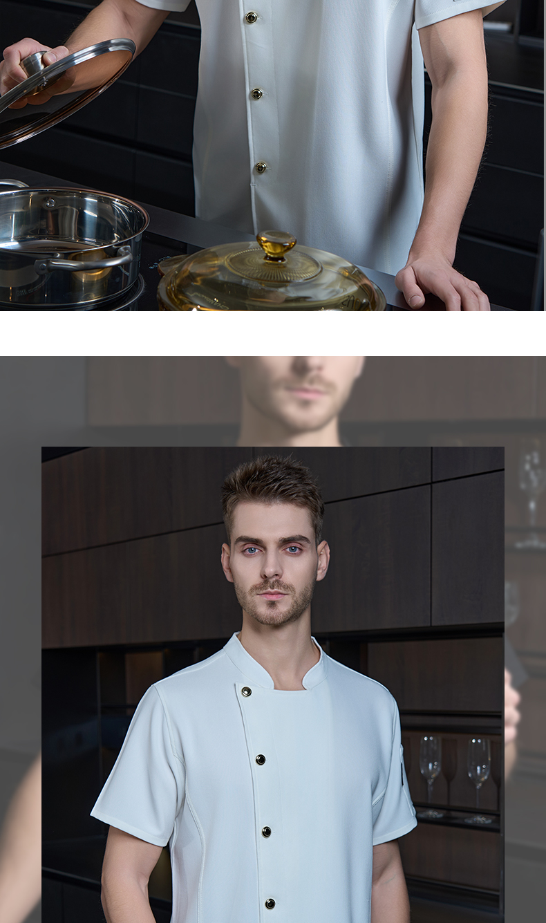 High-end single-row gold button cool silk pique cotton short-sleeved chef uniform H20-D24-5052