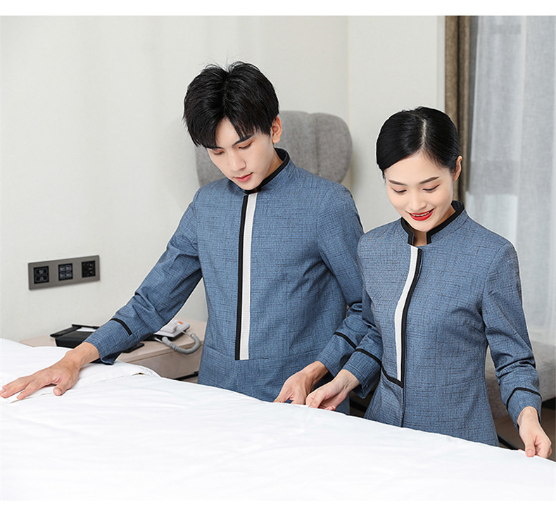 Hemmed linen elastic hotel long-sleeved cleaning work clothes H10-22010 men