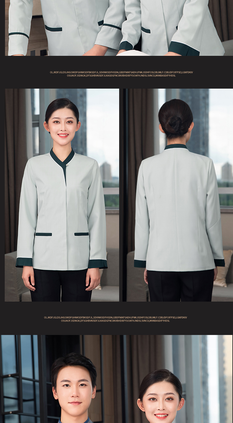 Hotel guest room long-sleeved cleaning clothes top H27-collar line women