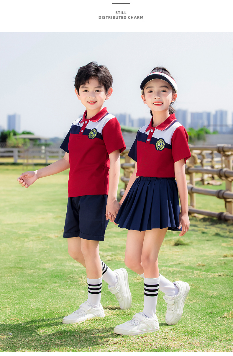 Blue and red striped summer campus sports uniform suit 215-906