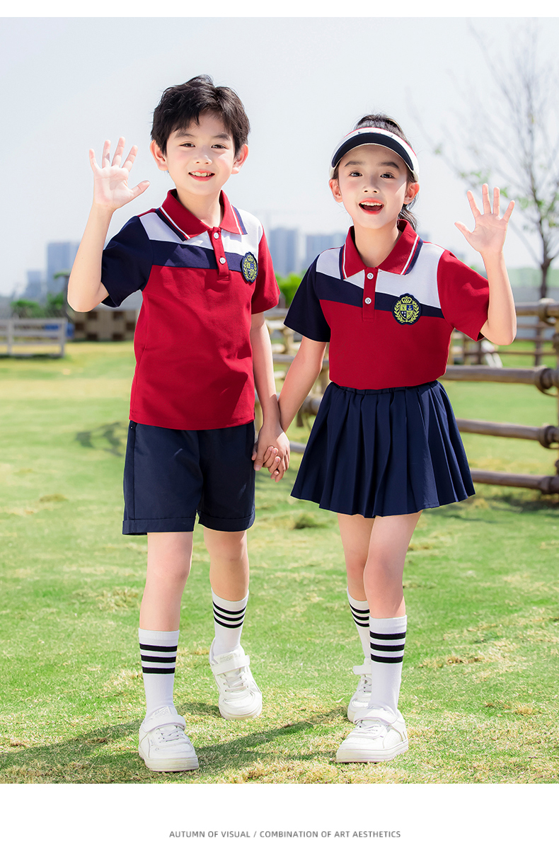 Blue and red striped summer campus sports uniform suit 215-906