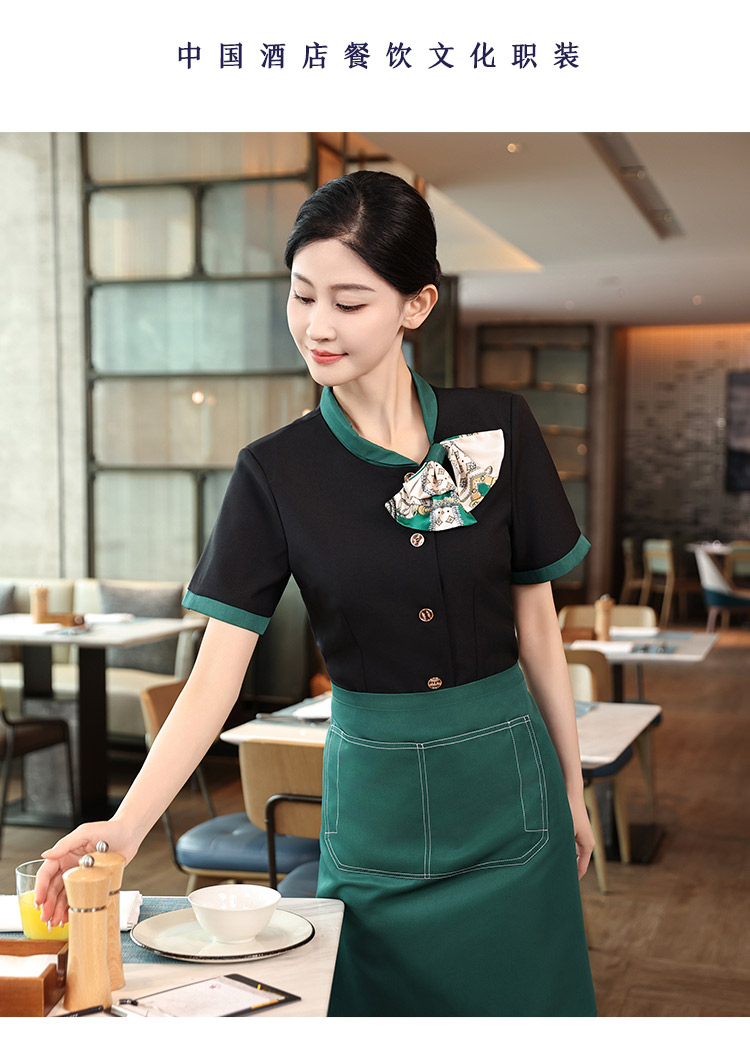 Chinese style bow tie design short-sleeved waiter work clothes HD3-D24118 female