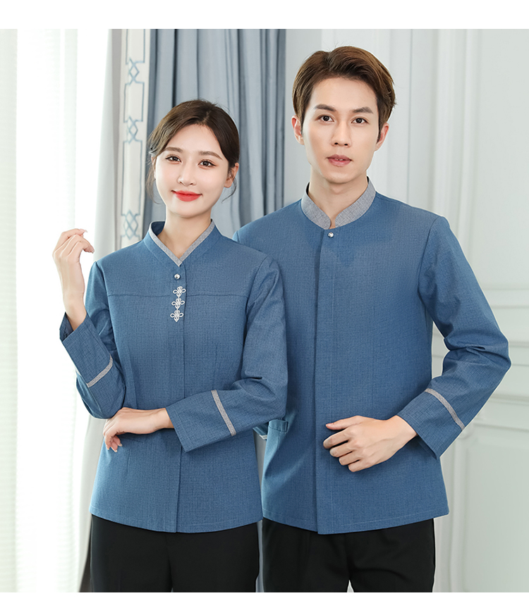 Chinese knot V-neck housekeeping hotel cleaning long-sleeved work clothes for men and women H14-9813-9819