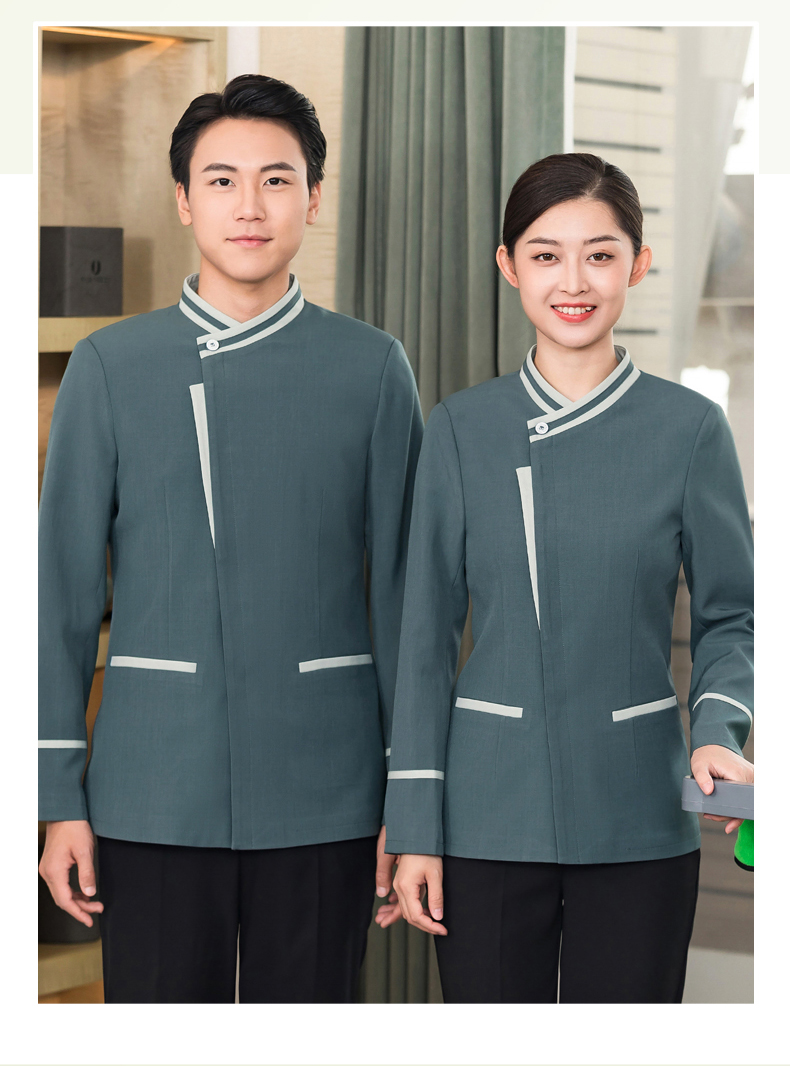 Slant collar double stripe cleaning clothes work clothes H01-2023-42