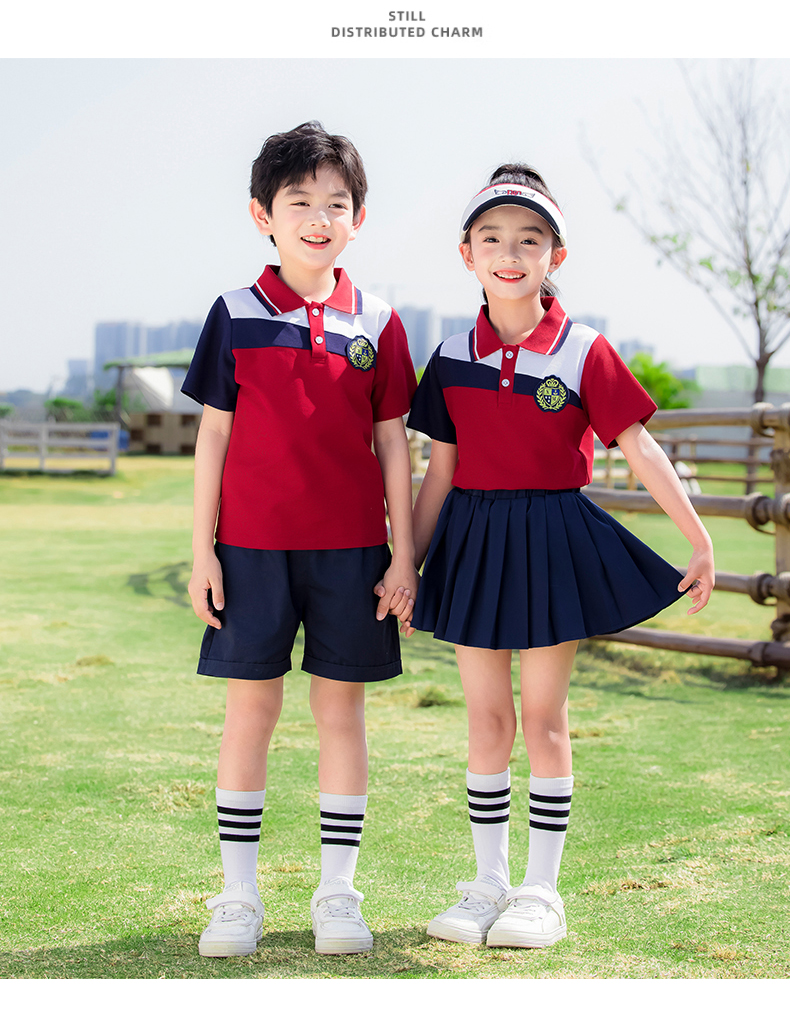 Blue and red striped summer campus sports uniform suit 215-906