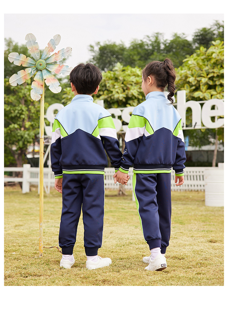 Sports style contrast color stitching primary and secondary school students school uniform three-piece suit 894-2107 three-piece suit