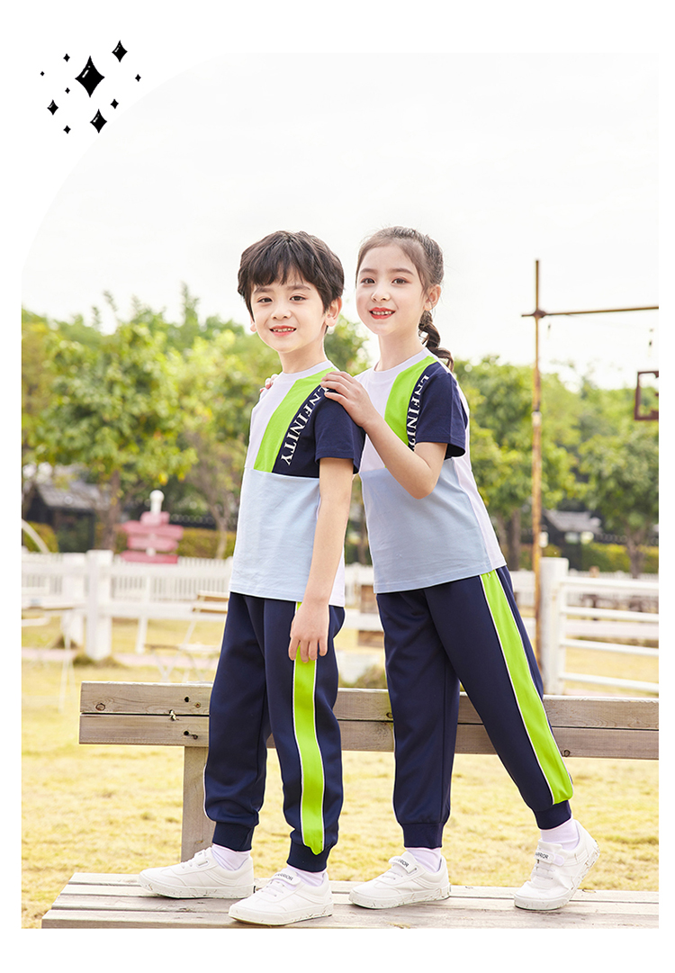 Sports style contrast color stitching primary and secondary school students school uniform three-piece suit 894-2107 three-piece suit