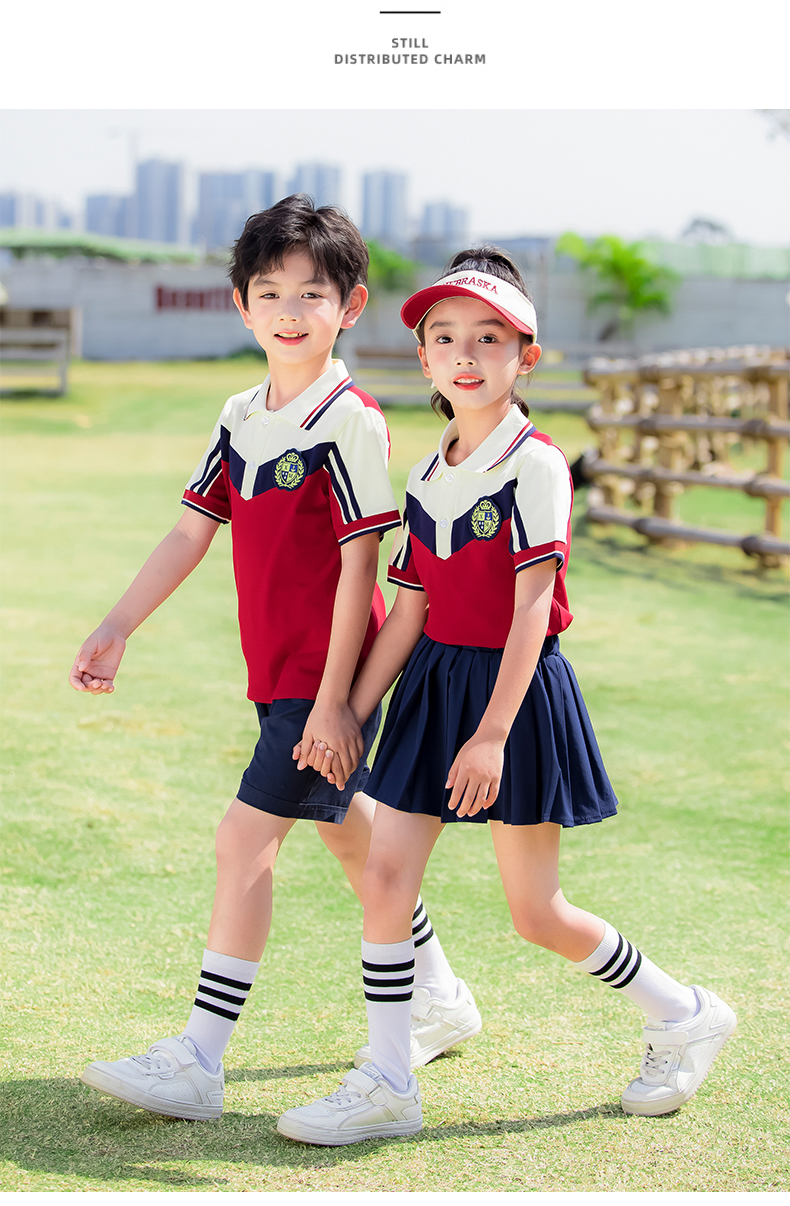 Red and white striped lapel summer sports school uniform suit 215-898