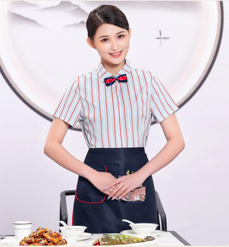 Comfortable three-dimensional fine color stripe waiter work clothes top + apron female model H19-pinstripe shirt female model