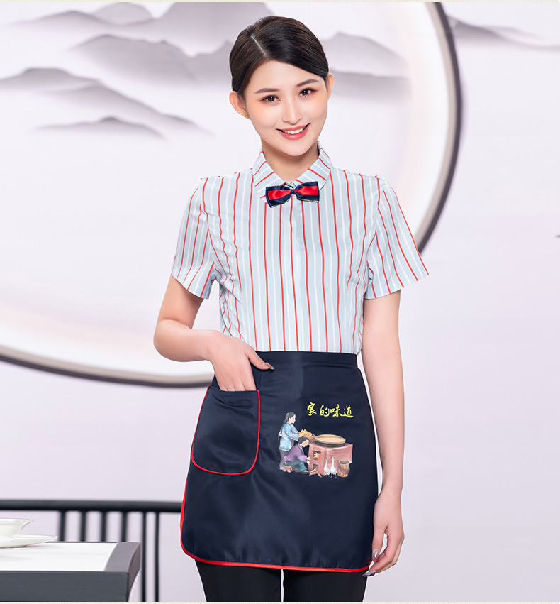 Comfortable three-dimensional fine color stripe waiter work clothes top + apron female model H19-pinstripe shirt female model