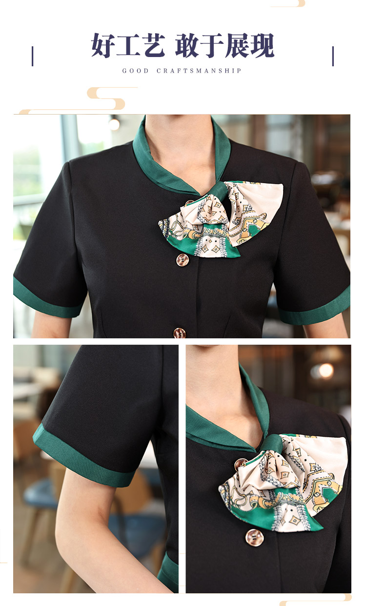 Chinese style bow tie design short-sleeved waiter work clothes HD3-D24118 female