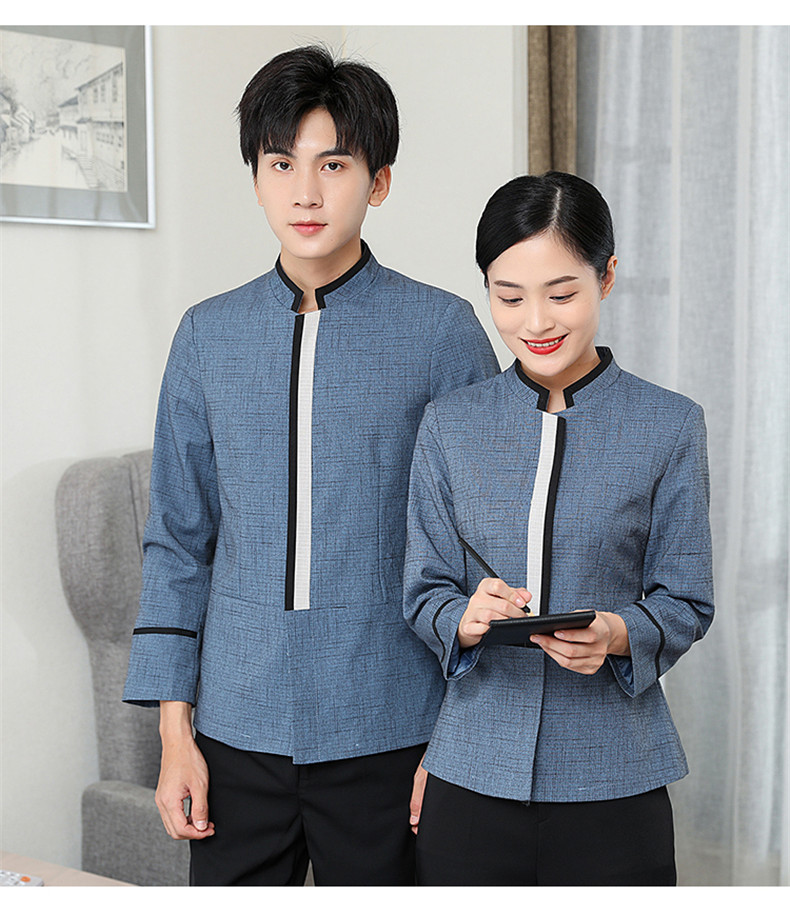 Hemmed linen elastic hotel long-sleeved cleaning work clothes H10-22010 men