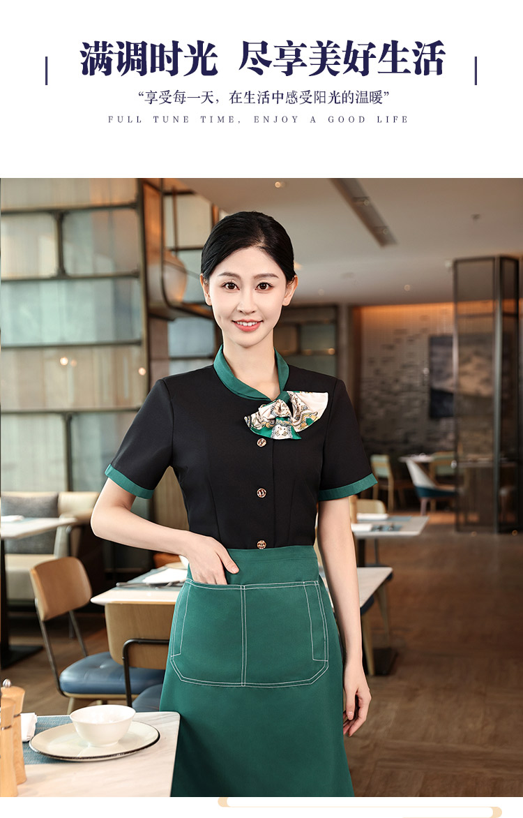 Chinese style bow tie design short-sleeved waiter work clothes HD3-D24118 female