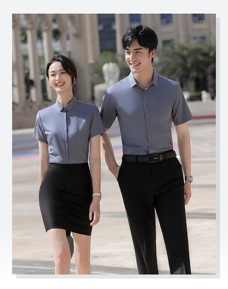 White collar bamboo fiber iron-free short-sleeved shirt 188-8282 men shirt short-sleeved