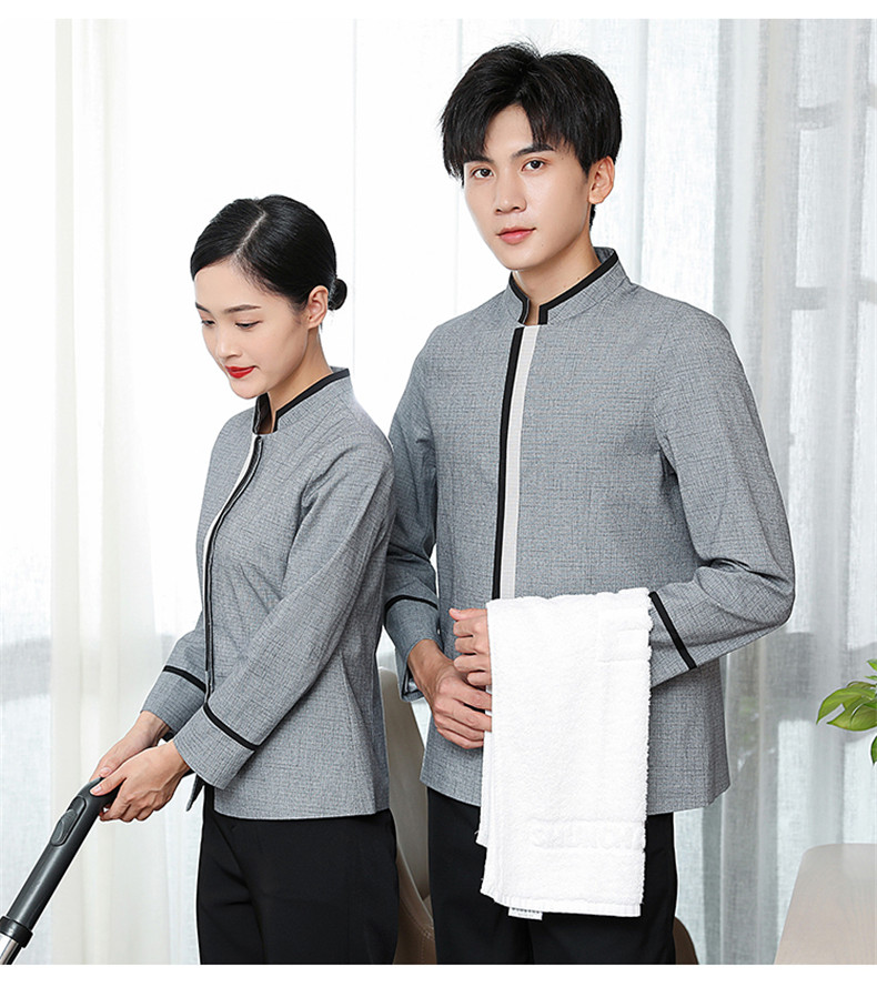 Hemmed linen elastic hotel long-sleeved cleaning work clothes H10-22010 men