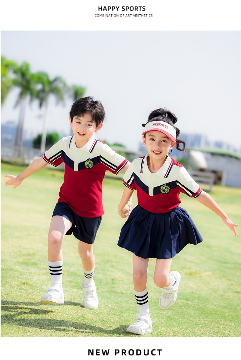 Red and white striped lapel summer sports school uniform suit 215-898