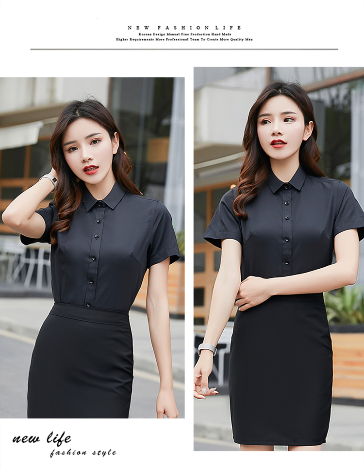 Slim Fit Plain Small Collar Short Sleeve Shirt Women 180-999 Women Short Sleeve