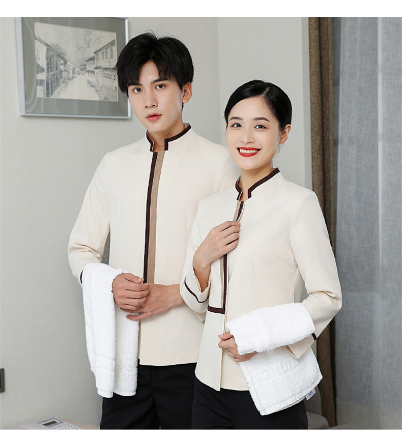 Hemmed linen elastic hotel long-sleeved cleaning work clothes H10-22010 men