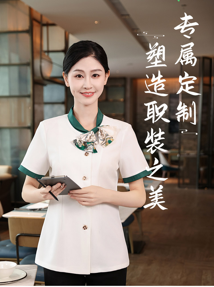 Chinese style bow tie design short-sleeved waiter work clothes HD3-D24118 female