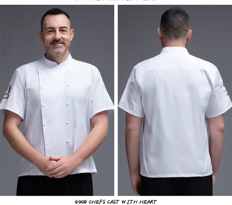 Thin cotton sleeves embroidered craftsmanship short-sleeved chef uniform top H02-20F012-014