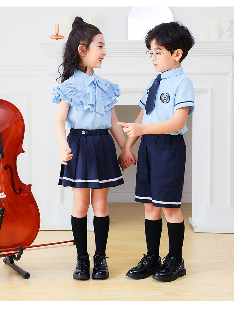 British style primary and secondary school students school uniform children garden uniform short-sleeved suit 894-2012