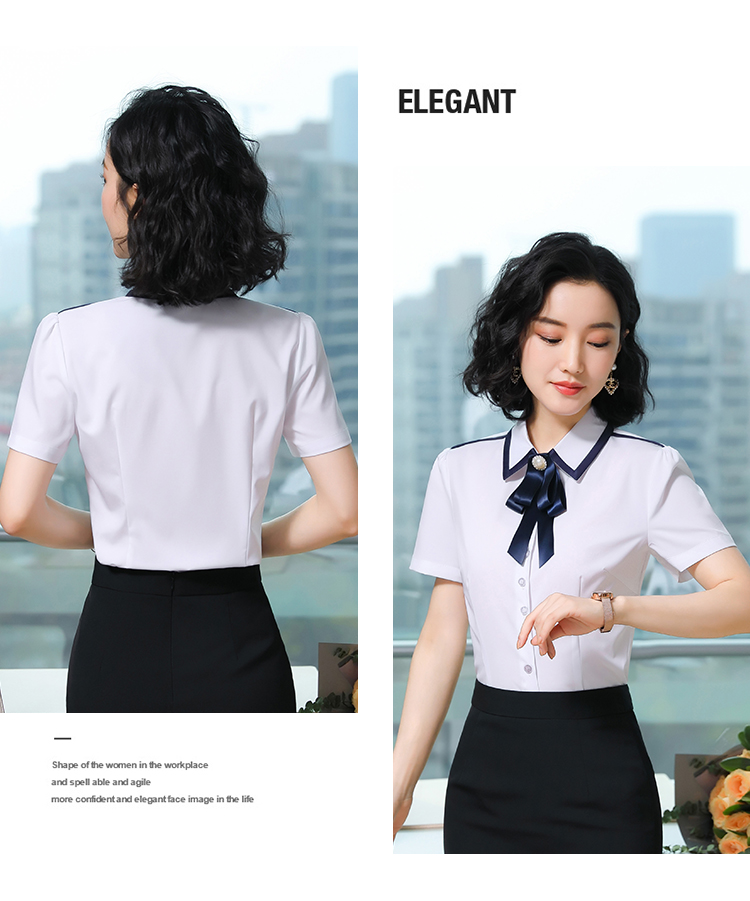 Professional four-sided stretch lapel short-sleeved shirt for women DL1-0657 short-sleeved shirt for women (including collar flower)