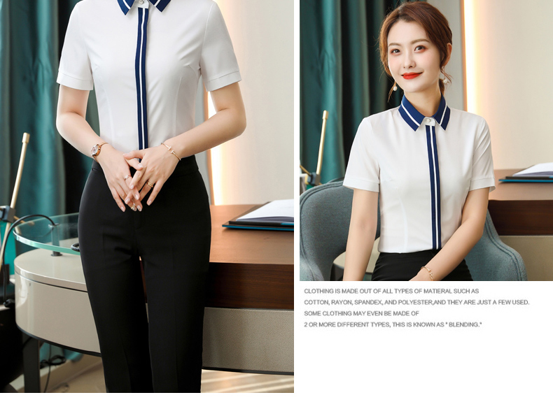 Intellectual and elegant contrast color stitching collar short-sleeved shirt 109-6217 short-sleeved shirt female