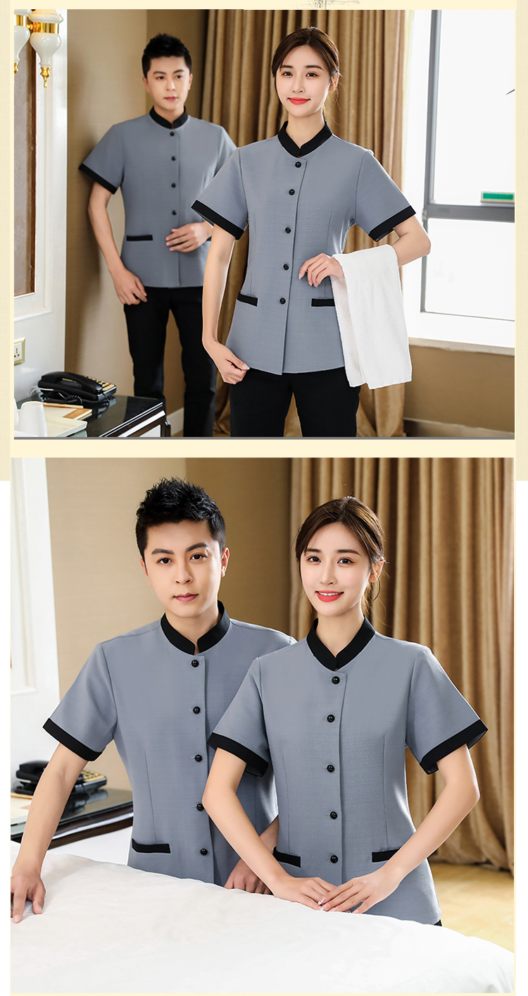 Stand collar cleaning clothes short sleeve top H14-L001