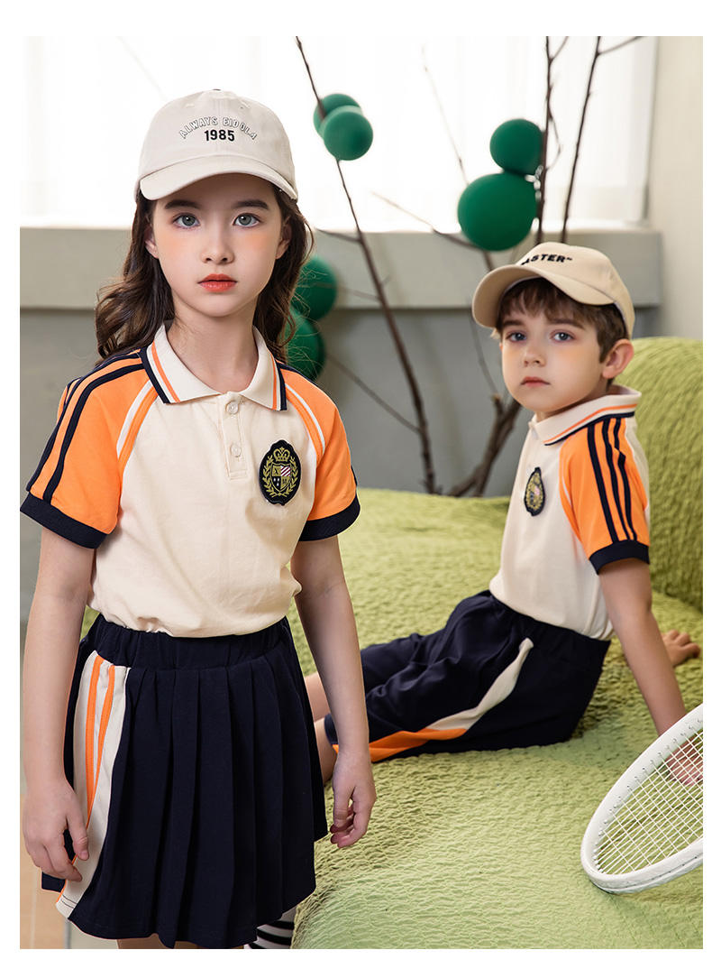 Summer college style primary and secondary school students sports short-sleeved school uniform suit two-piece suit 215-806 (including badge)