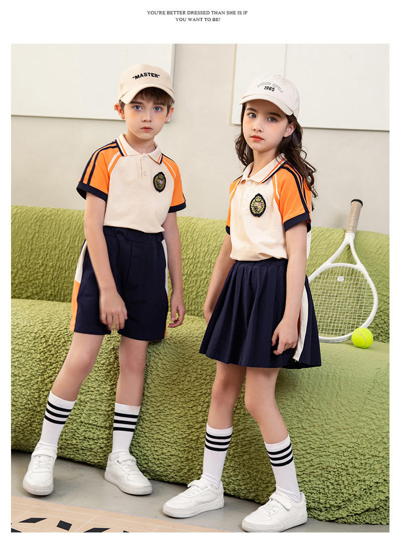 Summer college style primary and secondary school students sports short-sleeved school uniform suit two-piece suit 215-806 (including badge)