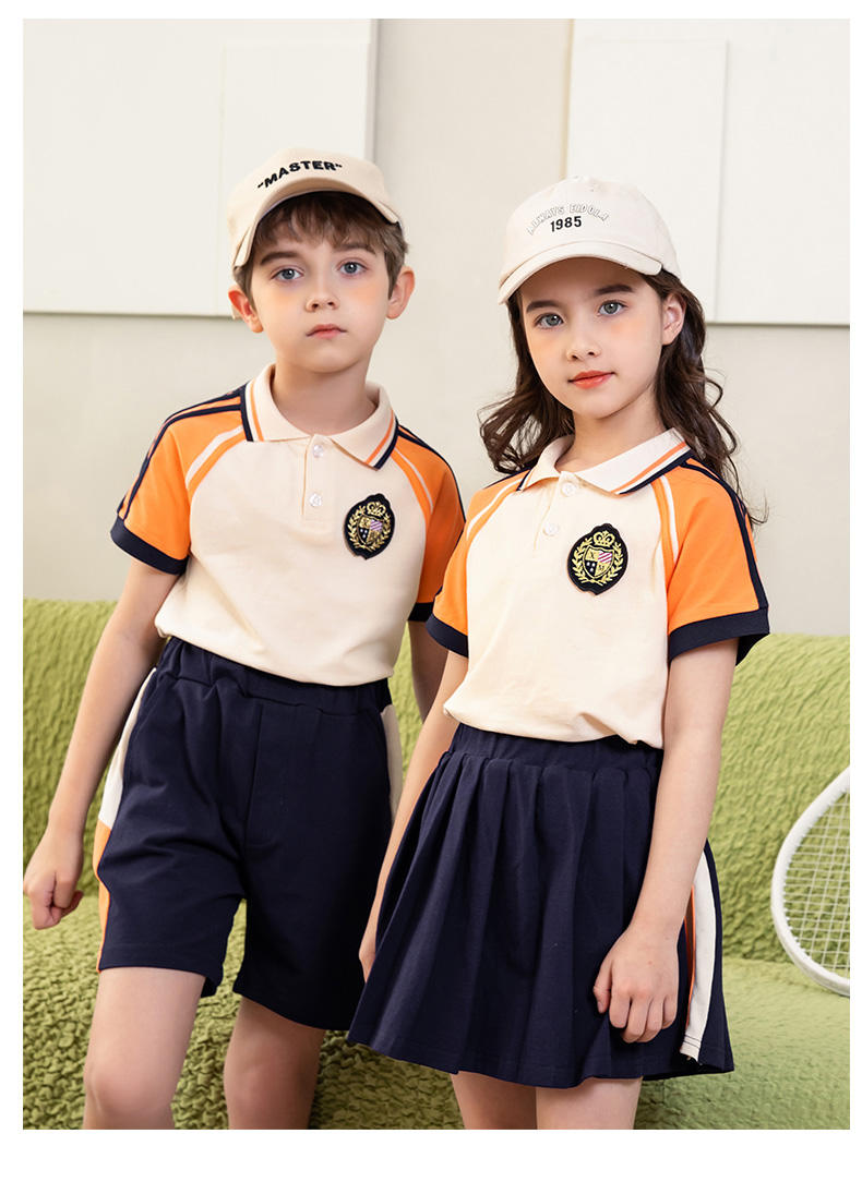 Summer college style primary and secondary school students sports short-sleeved school uniform suit two-piece suit 215-806 (including badge)