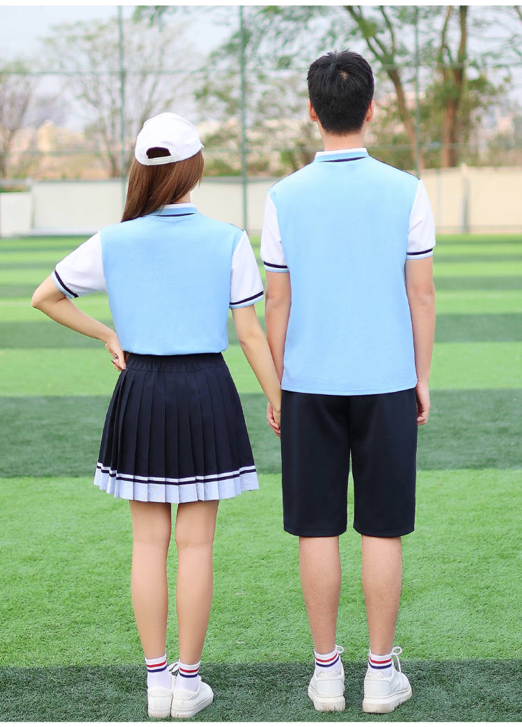 Summer campus style primary and secondary school students graduation class uniform sportswear short-sleeved school uniform two-piece suit female model H23-1602 (including badge)