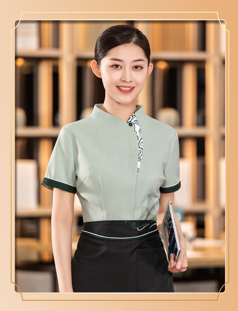 Chinese food wave flower tea restaurant Chinese restaurant waiter work clothes short-sleeved top + apron H01-2023-08 female